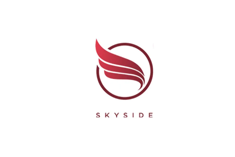 Skyside logo featuring a red stylized wing within a circular design.